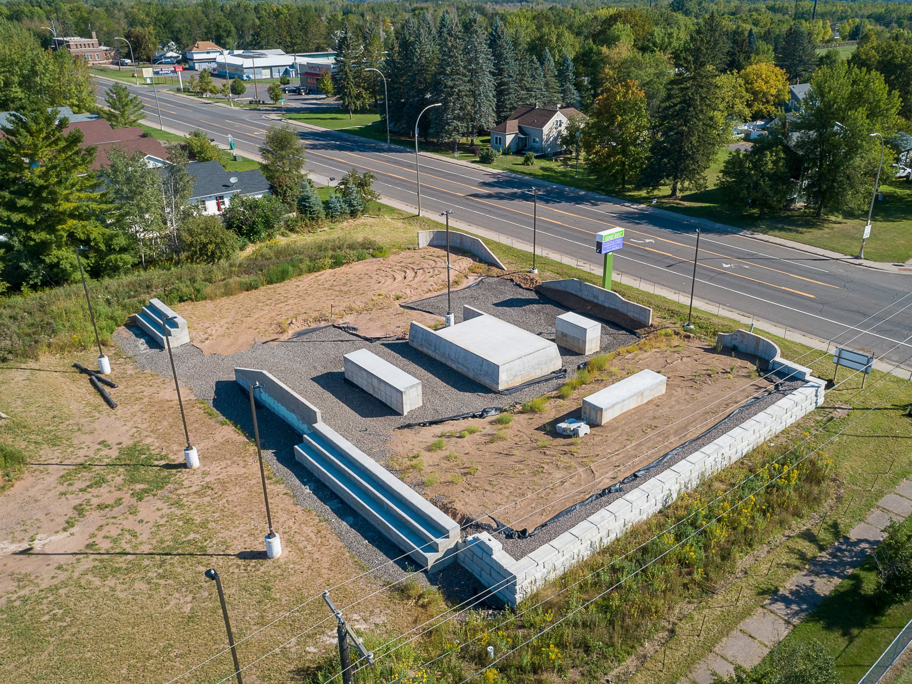 An aerial view of the skatepark at the GND REC